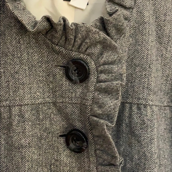 J. Crew Button Front Houndstooth Wool Silk Lined Coat with Ruffle! - Picture 2 of 8